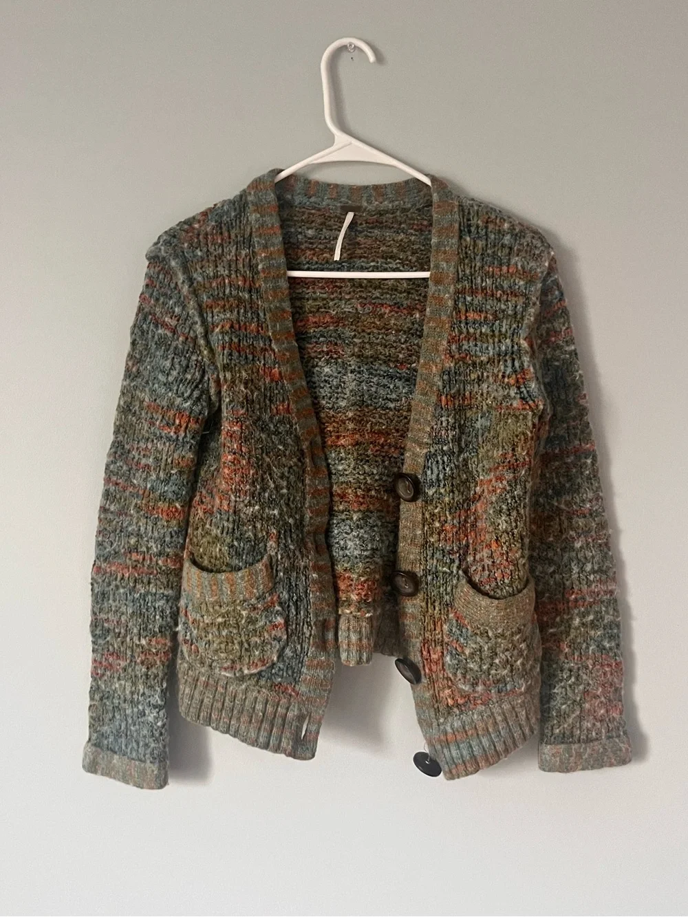 Free People Multicolor Knit Cardigan - Olive, Rust, Cream